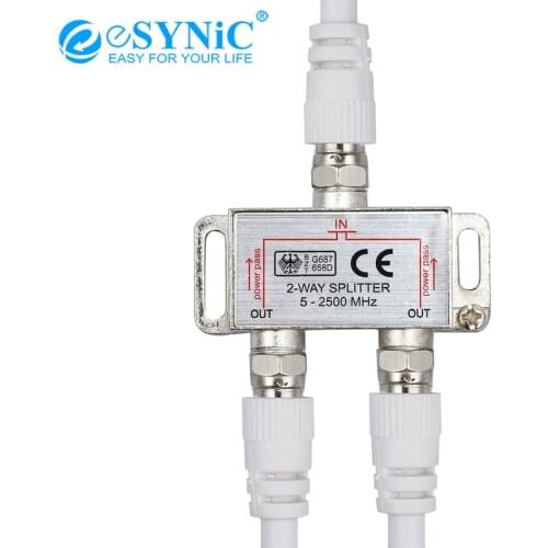 ESYNiC 2 Way Splitter 1X2 5-2500MHz Connector Aerial TV Broadband Connection Satellite Receiver 1 In 2 Out Coax Cable Splitter
