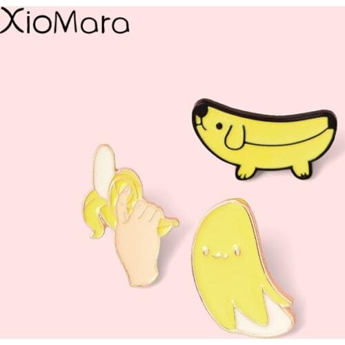 Banana Enamel Pin Puppy Gun Funny Kawaii Animal Enamel Brooches Badges Denim Shirt Lapel Pins Fruit Adorable Jewelry Gift