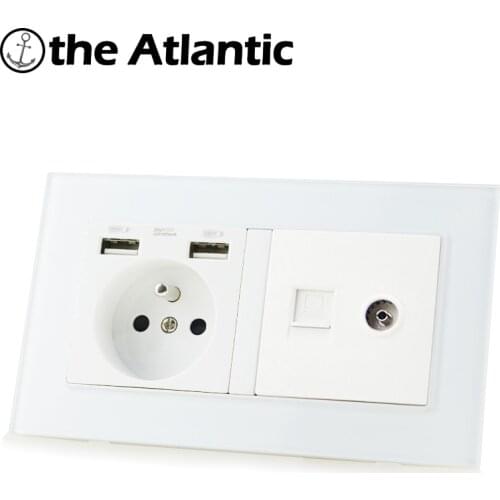 FR Standard Power Socket Dual USB Port RJ45 Computer Data TV Signal Wall Socket PC Data Female Jack Wall Outlet 146mm*86mm