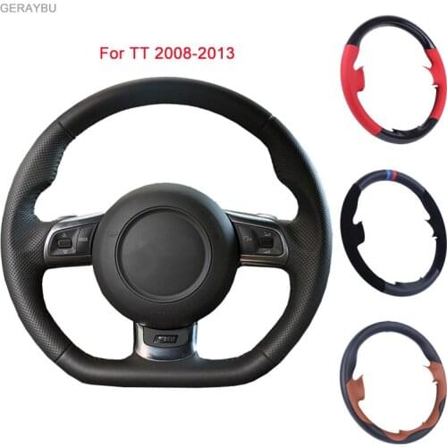 GERAYBU Custom DIY Black Artificial Leather Hand-sewn Car Steering Wheel Cover For Audi TT 2008-2013 Breathable Wear-resistant