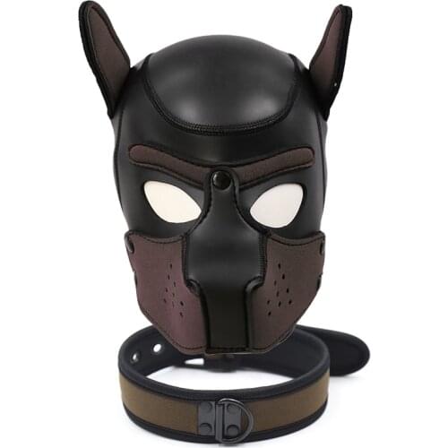 Fetish Padded Latex Rubber Dog Hoods with Collar Neck Harness for Bdsm Bondage Master Servant Role Play Erotic Mask Costumes