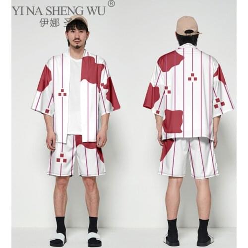 Men Japanese Kimono Samurai Vintage Yukata Chinese Style Printed Cardigan Harajuku Haori Streetwear Fashion Style Costume Summer