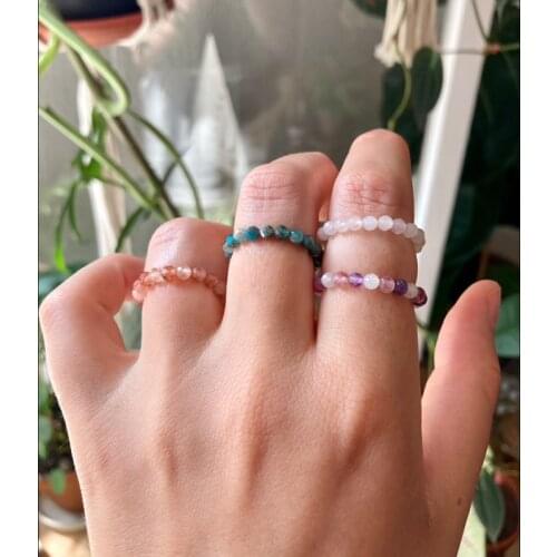 Boho Colorful Natural Stone Rings for Women Girls Cute Healing 3mm Beads Ring Wholesale Stainless Steel Elastic Jewelry Gifts