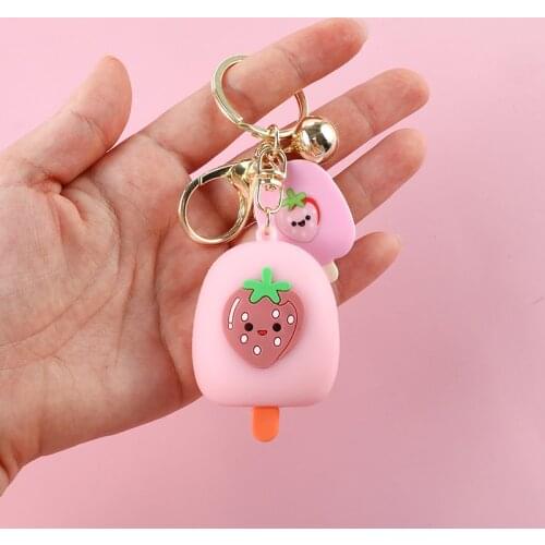 Makersland Pink Cute Keychain For Keys Lovely Strawberry Ice Dream Keyring For Women Sweet Bag Car Key Accessories 2021 New