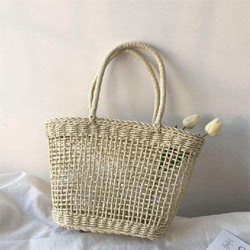Fashion Women Girls Solid Summer Holiday Beach Tote Bag Casual Wicker Straw Rattan Bags Storage Bag