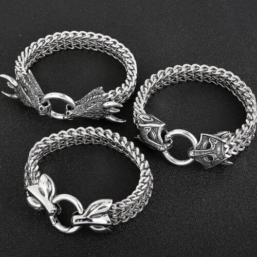 Hiphop Stainless Steel Men Bracelet With Dragon Head 12MM Franco Link Curb Chain Mens Bracelets Man With Gift Bag Dropshipping