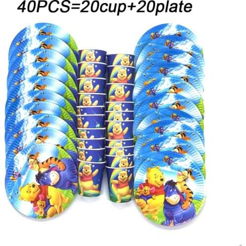 Disney Winnie The Pooh Childrens Birthday Party Decoration Set 20cups+20plates Winnie The Pooh Theme Birthday Party Supplies