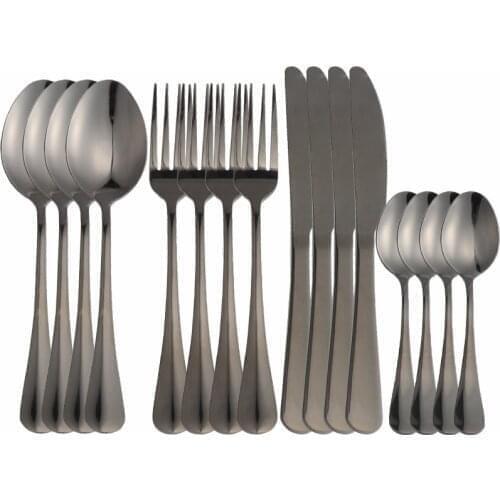 16Pcs Black Stainless Steel Cutlery Tableware Set Dinnerware Flatware Set Forks Knives Spoons Set Wedding Party Home Silverware