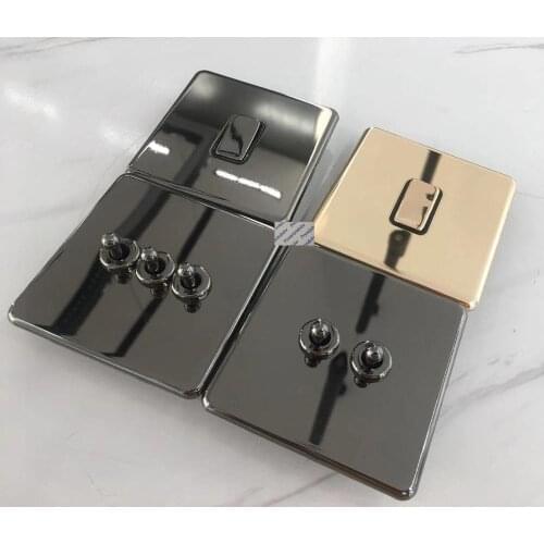 86MM Wall Mount 1G 2G 3G Shiny Black Nickel Stainless Steel Cover Key Push Button Toggle Switch