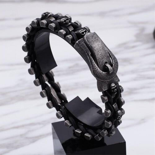 New Men Bracelet Vintage Skull Skeleton Charm Link Chain Brecelet Titanium Steel Skull Bangle Bracelets Men Jewelry DropShipping