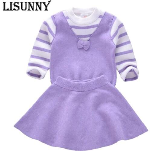 2021 Autumn Winter New Girls sweater dress Kids Sweater Children Clothing Cotton Baby Pullover + Knitted skirt stripe Jumper