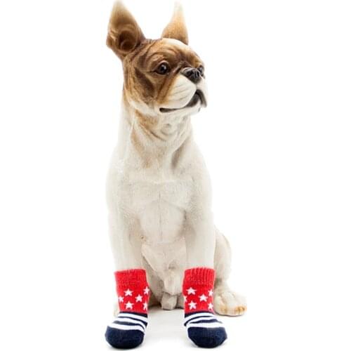 Pet Non-skid Knitted Cotton Socks For Small Medium Dogs Puppy Warm Walk Socks Line Style Outfits Pet Supplies