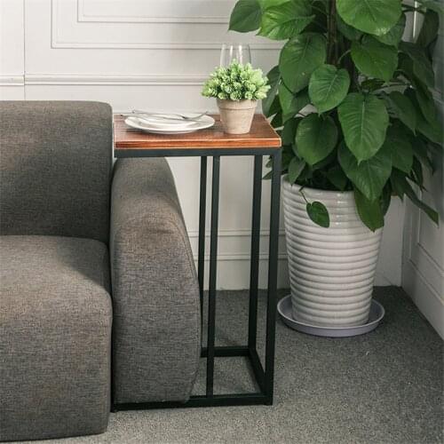 Simple small side table solid wood coffee table square table iron corner table living room sofa side table