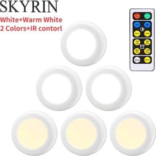 SKYRIN LED Under Cabinet Light White 2 Colors Touch Dimmable Night Puck Lamp Stair Hallway Kitchen Cupboard Wardrobe Wireless