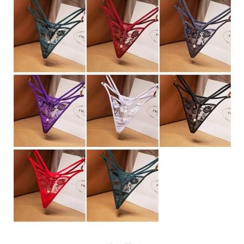 Sexy See-through Cross Straps Ladies Panties Transparent Mesh Embroidery Pearl Temptation Thong Low Waist,pearl Thong, Cosplay