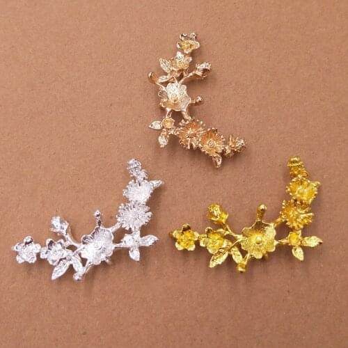 20 PCS 45*26mm Metal Alloy KC Gold Silver Plated Flower Branch Connectors DIY Findings For Jewelry Making