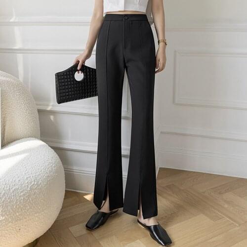 ATDYSPM Vintage Flare Pants Women Korean Fashion Streetwear High Waist Trousers Office Lady Casual Split Bell Bottom Long Pants