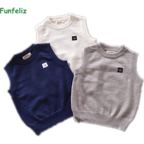 Boys Knit Sweater Autumn Winter Kids Clothes Sleeveless Sweater for Boy Blue Grey Pullover Vest Baby Cardigan 1-5 Years
