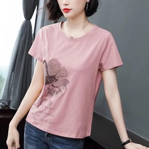 2021 New Summer 100% Cotton T Shirt Woman Short Sleeve Shirt O Neck Woman T-shirt Loose Korean Style Plus Size Women Shirts