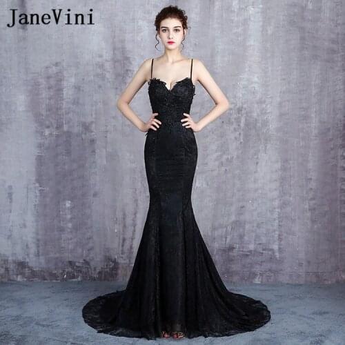 JaneVini Sexy Sisters Prom Dress Black Mermaid Lace Beaded Sequin Women Wedding Party Dress Backless Long Bridesmaids Dresses