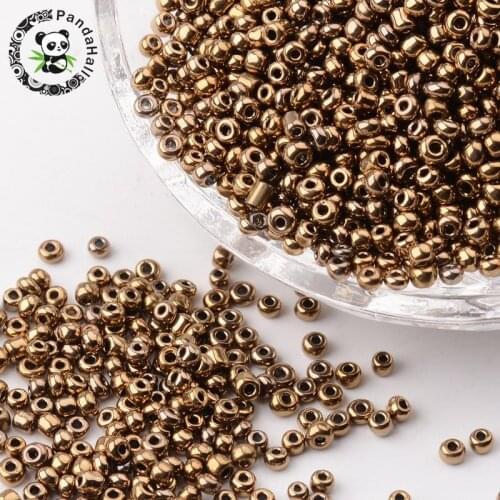 12/0 Glass Seed Beads, Iris Round, DarkGoldenrod, 2mm; about 30000pcs/pound