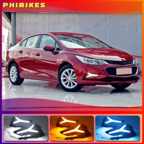 2PCS LED Daytime Running Light For Chevrolet Cruze 2016 2017 2018 Dynamic Yellow Turn Signal Relay Waterproof Car 12V DRL Lamp