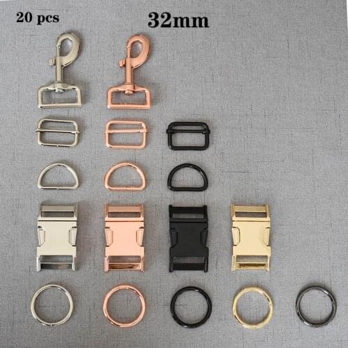 20 pcs/pack 32mm Metal O Ring Belt Straps Slider Release Buckle Snap Hook Carabiner Lobster Clasp For Pet Dog Collar Accessory