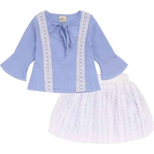 2020 Fashion Spring Boutique Outfits Baby Clothes Girls Sets Cute Long Sleeve Plaid Shirts Tops+Tutu Skirts Sets Bow Clothes