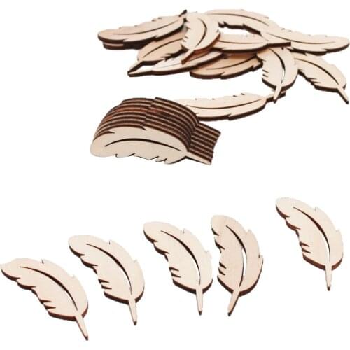 25 Pieces Feather Shape Unfinished Wood Shape Embellishment for Art Craft Decoration 50mm