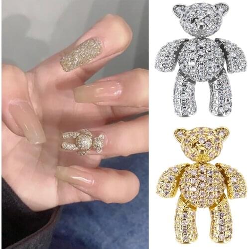 3D Gold Wing Bear Nail Art Decorations Crystal Pearl Zircons Rhinestone Charms Nail Jewelry Ornaments Accessories Nail Stones