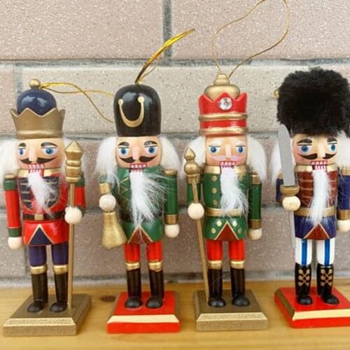 4/5Pcs Christmas Tree Pendant Cute Cartoon Nutcracker Puppet Pendant Doll Handcraft Painted Wooden Man Xmas Home Decor Display