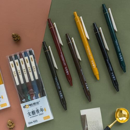 5 pcs/set 0.5mm Retro Color Literary Youth Colored Gel Ink Pen Set Neutral Pen School Office Writing Supply Stationery Set