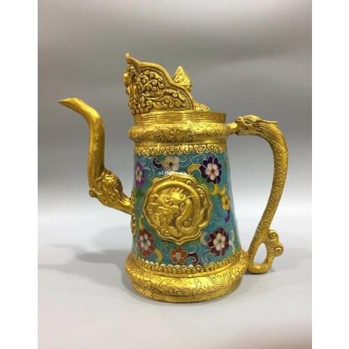 8'' bronze copper gold cloisonne enamel flower dragon jar pot cup vase teapot