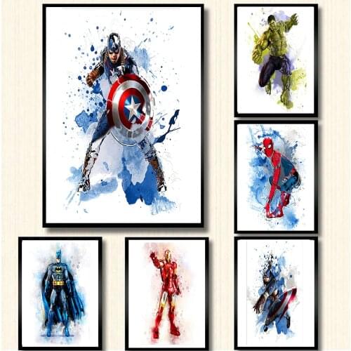 Watercolor Marvel Avengers Superhero Colorful Canvas Painting Wall Art Home Decor Canvas Pictures Poster And Prints Cuadros
