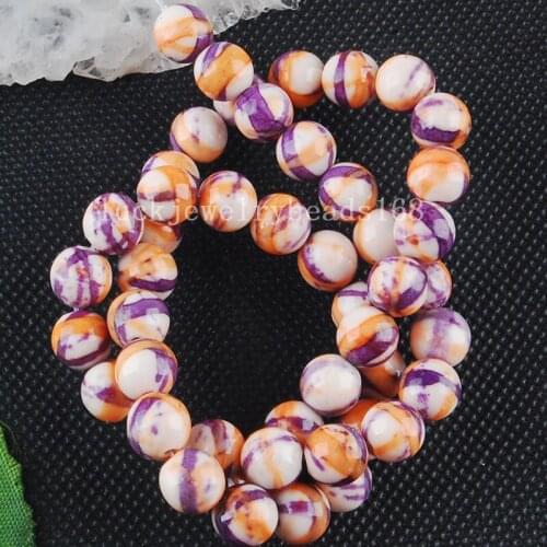 Free shipping Women Fashion Jewelry 8mm Fashion Purple Orange Silk Jaspe Round Loose Beads 15.5" FG6303