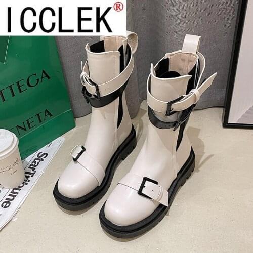 Ankle Chelsea Boots for Lady Split Leather Platform Combat Hidden Heel for Women Zipper Woman Shoes
