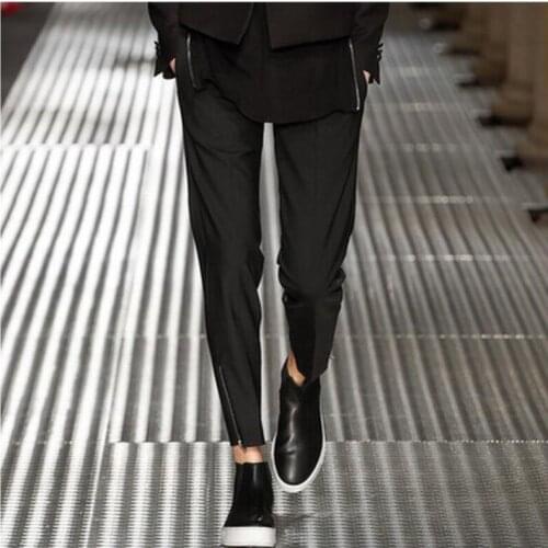 High Quality Men Skinny Fashion Casual Zipper Pants Catwalk Models Singer Stage Costumes Trousers Hot 2020 Spring And Summer New