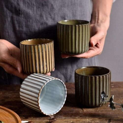 Creative retro Japanese ceramic tea cup wine cup kiln changed pottery striped tea cup Hotel water cup batch sale