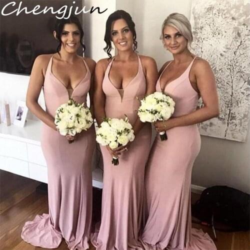 Chengjun Made In China Sleeveless Halter Sexy Pink Mermaid Bridesmaid Dresses