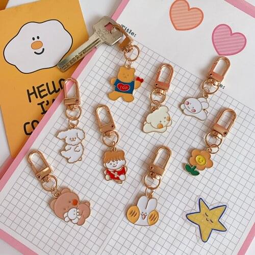 Cute Cartoon Bear Keychain Fashion Korean Key Chains Women Girl Bag Keyring Pendant Headphone Case Keyfob Jewelry