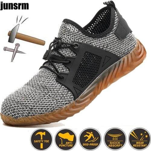 Breathable work shoes, mesh steel toe, anti-smash and puncture, mens lightweight and comfortable safety boots