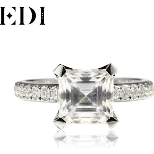 EDI Luxurious Diamond Engagement Ring 3CT Emerald Cut Moissanite 8mm Lab Grown Diamond 9K Wihte Gold Wedding Ring Band For Women