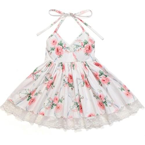 Flofallzique Flower Girl Dress 2018 Summer Rose Floral Print Design for Toddler Clothes Backless Wedding Party Princess