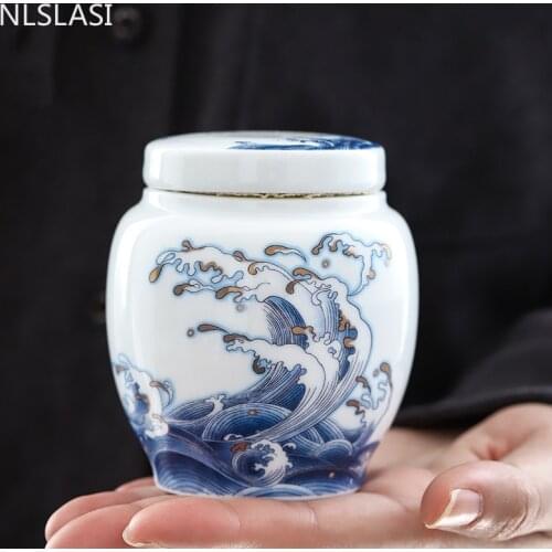 Chinese Enamel Ceramics Tea Caddy Tieguanyin Containers Travel Tea Bag White Porcelain Sealed Tea Jar Kitchen Spice Organizer