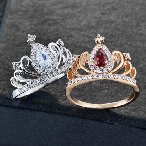 Classical Crown Rings for Women Crystal Rhinestones Rose Gold Luxury Wedding Engagement Promise Rings Jewelry Accessories