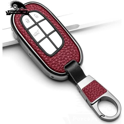 Leather alloy Car Smart Remote Fob Key Chain Case Holder Cover For Jeep Grand Chrysler Cherokee Challenger Dodge Accessories