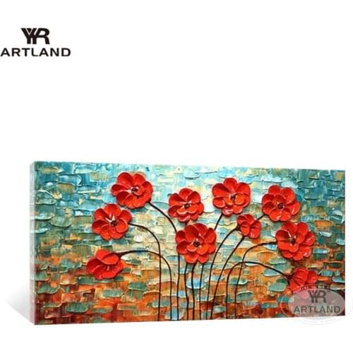 Beautiful red flowers Handmade acrylic thick oil painting on canvas home decoration wall art picture for living room bedroom