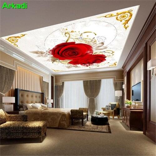 Red love rose roof mural background wall flower children room hotel living room space extension wallpaper home decoration mural