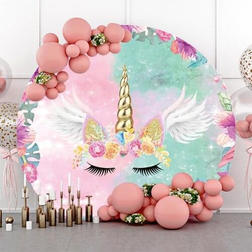 Laeacco Round Background Unicorn Circle Backdrop For Photography Newborn Baby Shower Child Birthday Party Backdrop Photo Studio