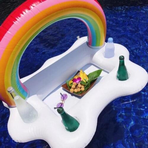 2021 Summer Party Bucket Rainbow Cloud Cup Holder Inflatable Pool Float Beer Drinking Cooler Table Bar Tray Beach Swimming Ring